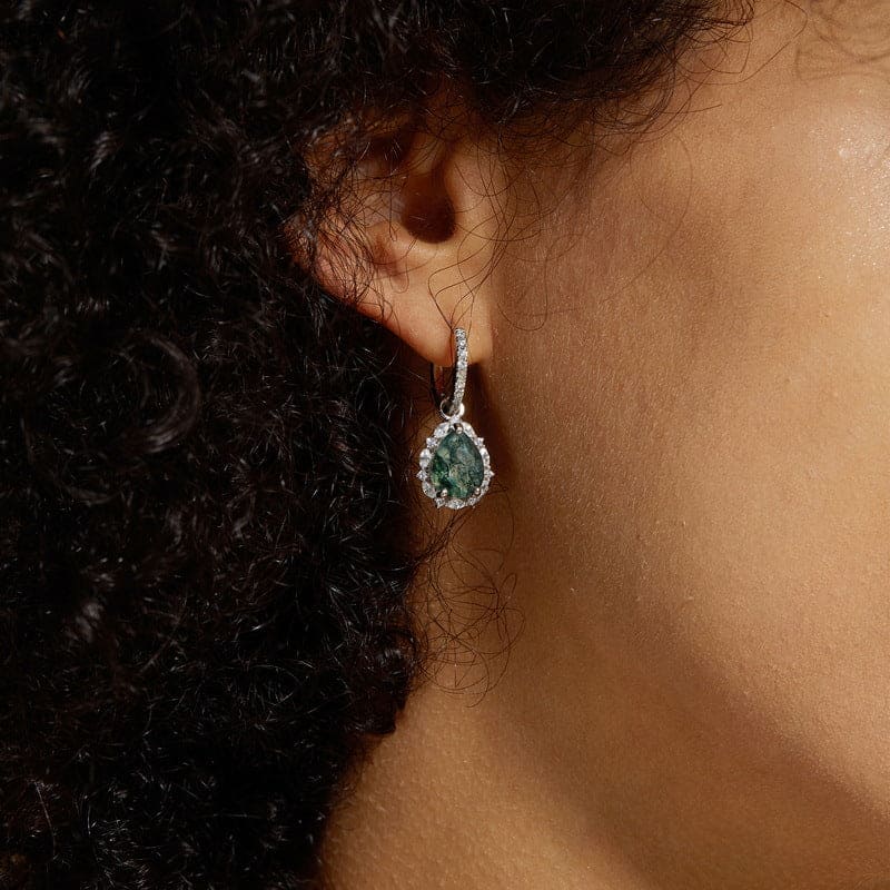 À Ma Femme | Boucles d'Oreilles Agate Mousse Goutte - Argent Sterling S925