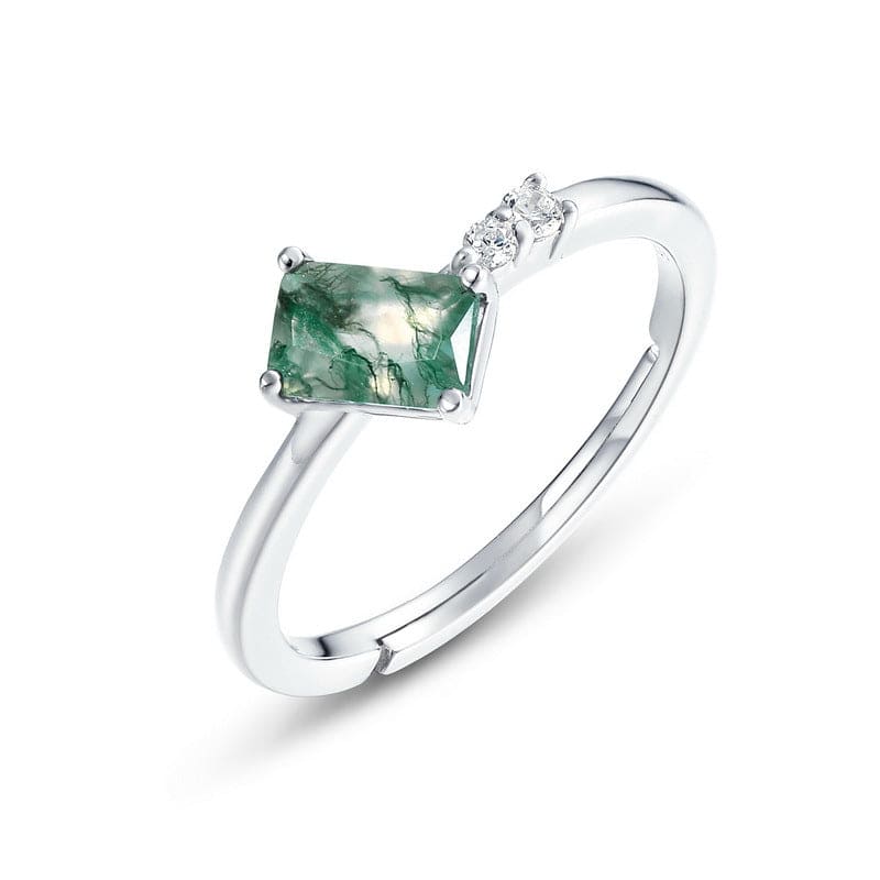 Bague Trio Accent Agate Mousse Naturelle - Argent Sterling S925
