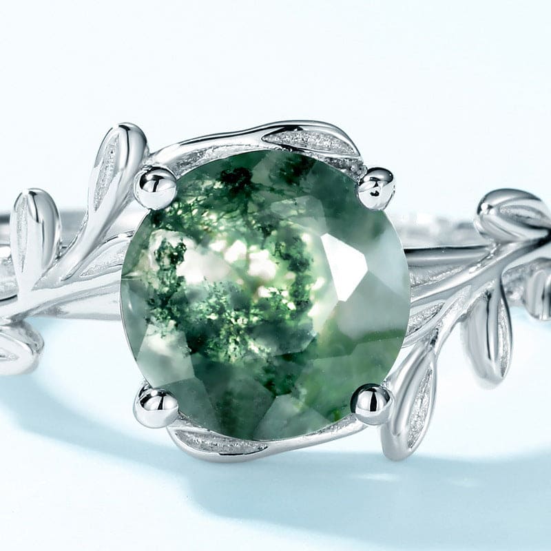 Bague Florale Crête Mousse Agate Naturelle - Argent Sterling S925