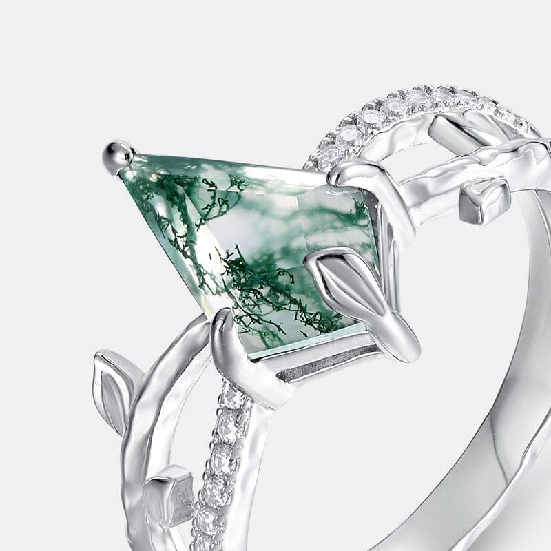 Bague Kite Cut Agate Mousse Naturelle Diamant - Argent Sterling S925