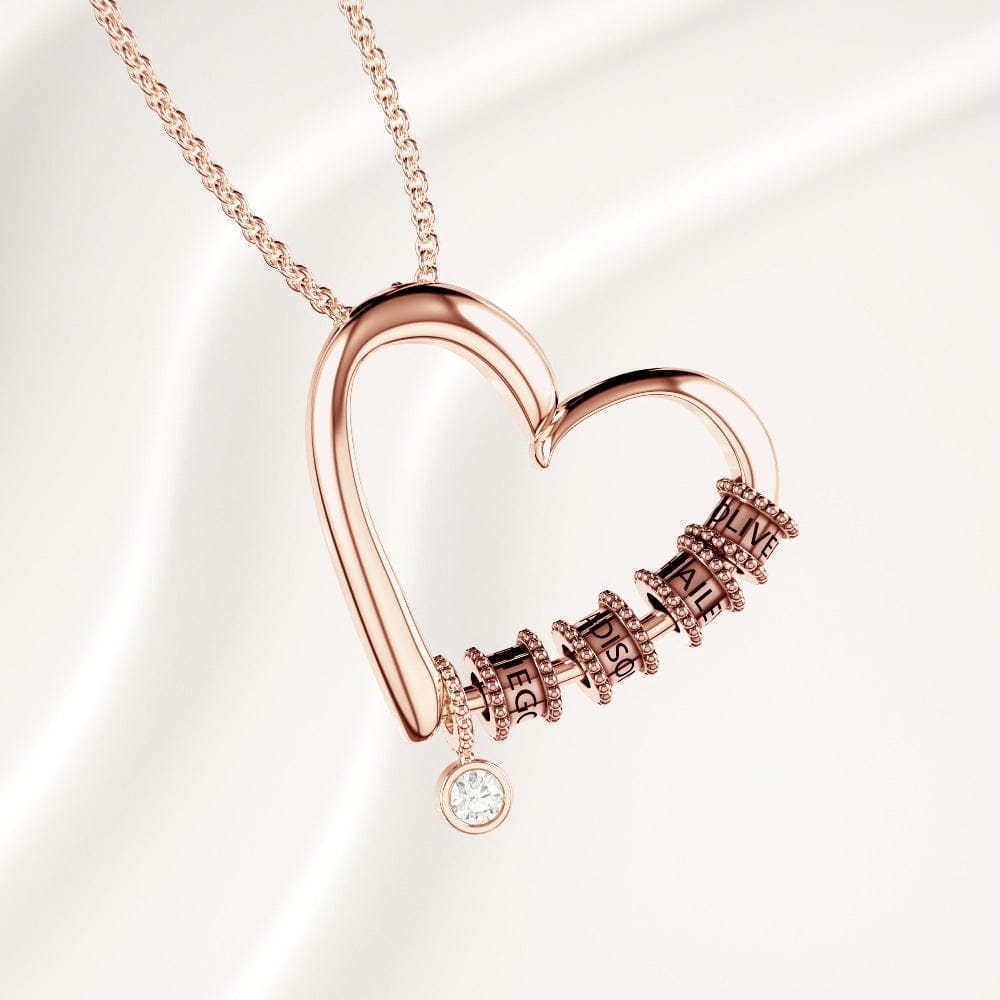 Collier Cœur avec Perles Gravées & Diamant