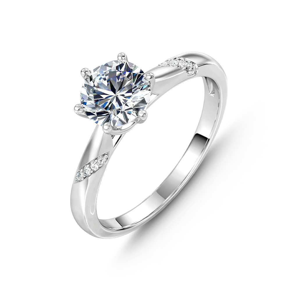 Bague solitaire moissanite, coupe ronde, 6 griffes