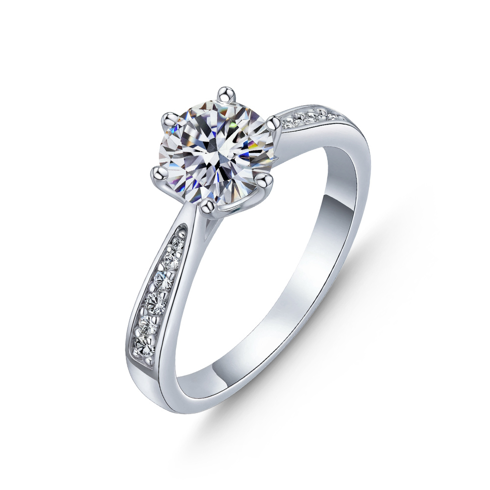 Bague Moissanite 1CT, Ronde, 6 Griffes