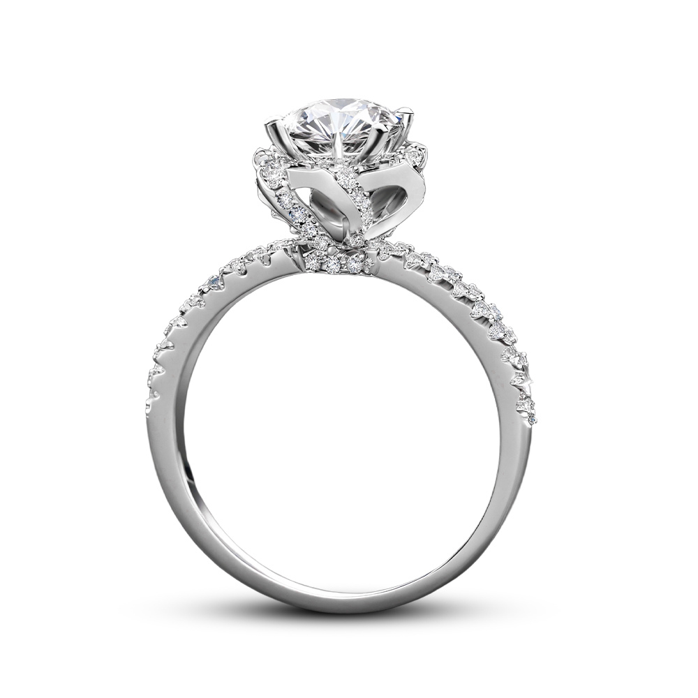 Bague Moissanite Halo Floral, Taille Ronde 1CT