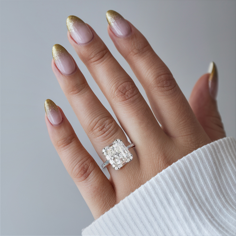 Bague éternité halo taille radiant Moissanite 4CT