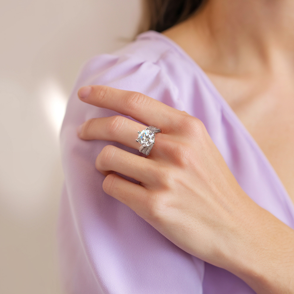Ensemble Bague Fiançailles 3Pcs Moissanite 5CT
