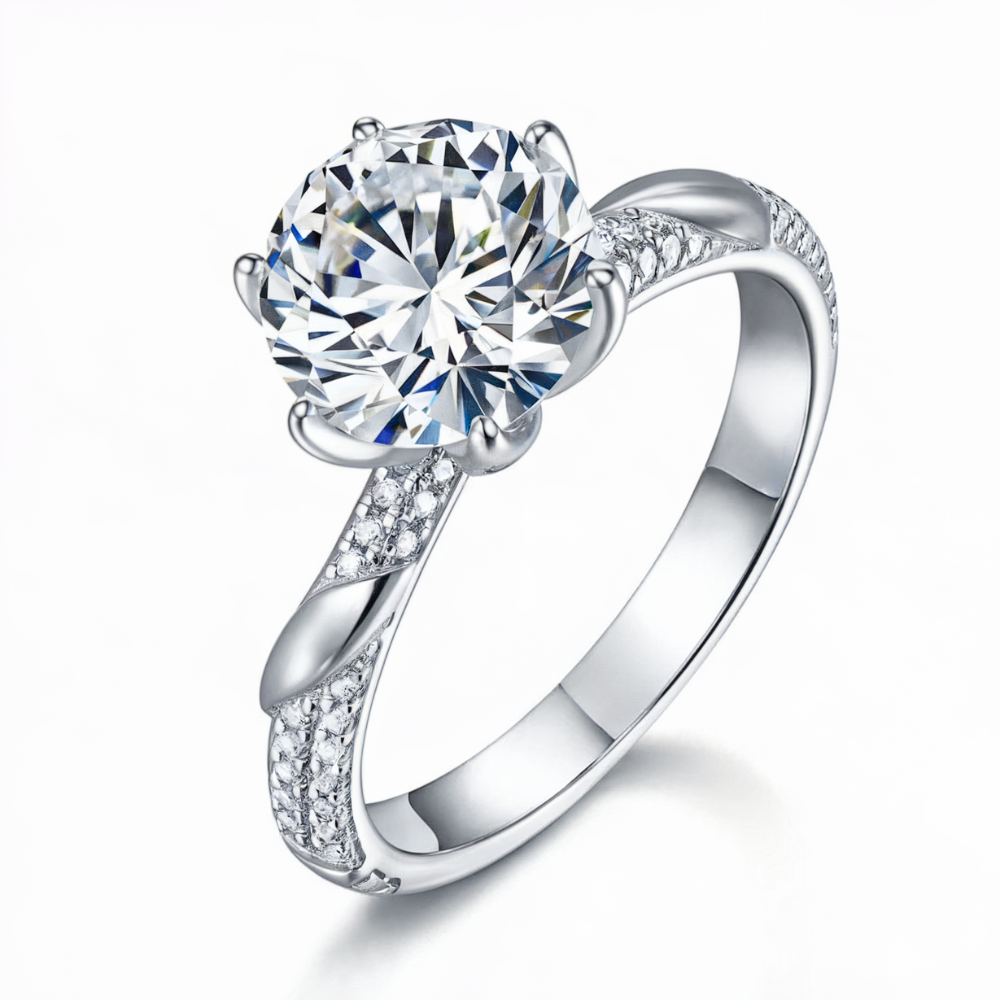 Bague Moissanite 3CT Double Pavé Taille Ronde