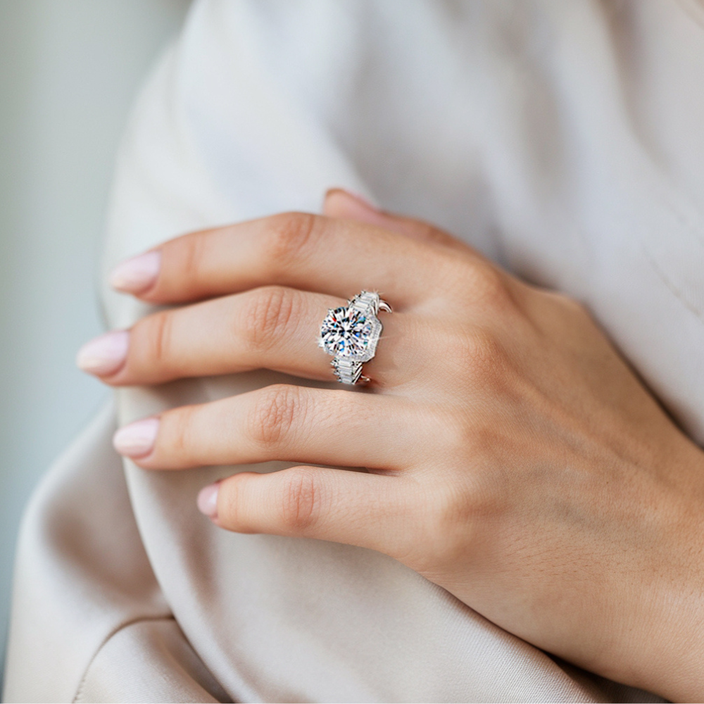 Bague Moissanite 5CT Ronde Taille Brillant