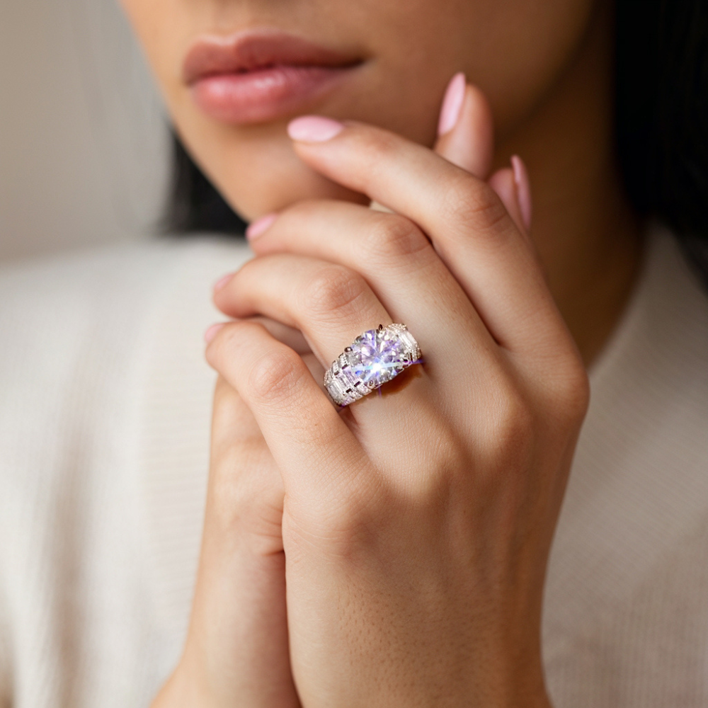 Bague Moissanite Ronde 5CT Éclat Ultime