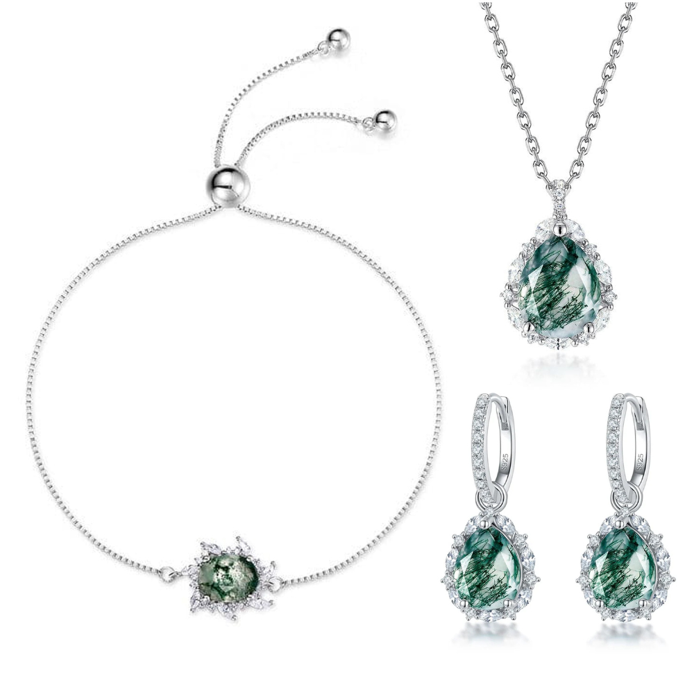 Ensemble de bijoux Agate Mousse Forêt Éthérée