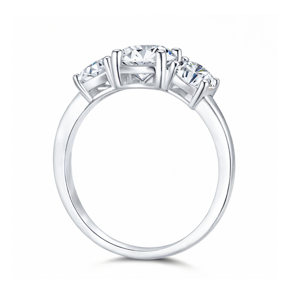 Bague Moissanite 1CT Trois Pierres Taille Ronde