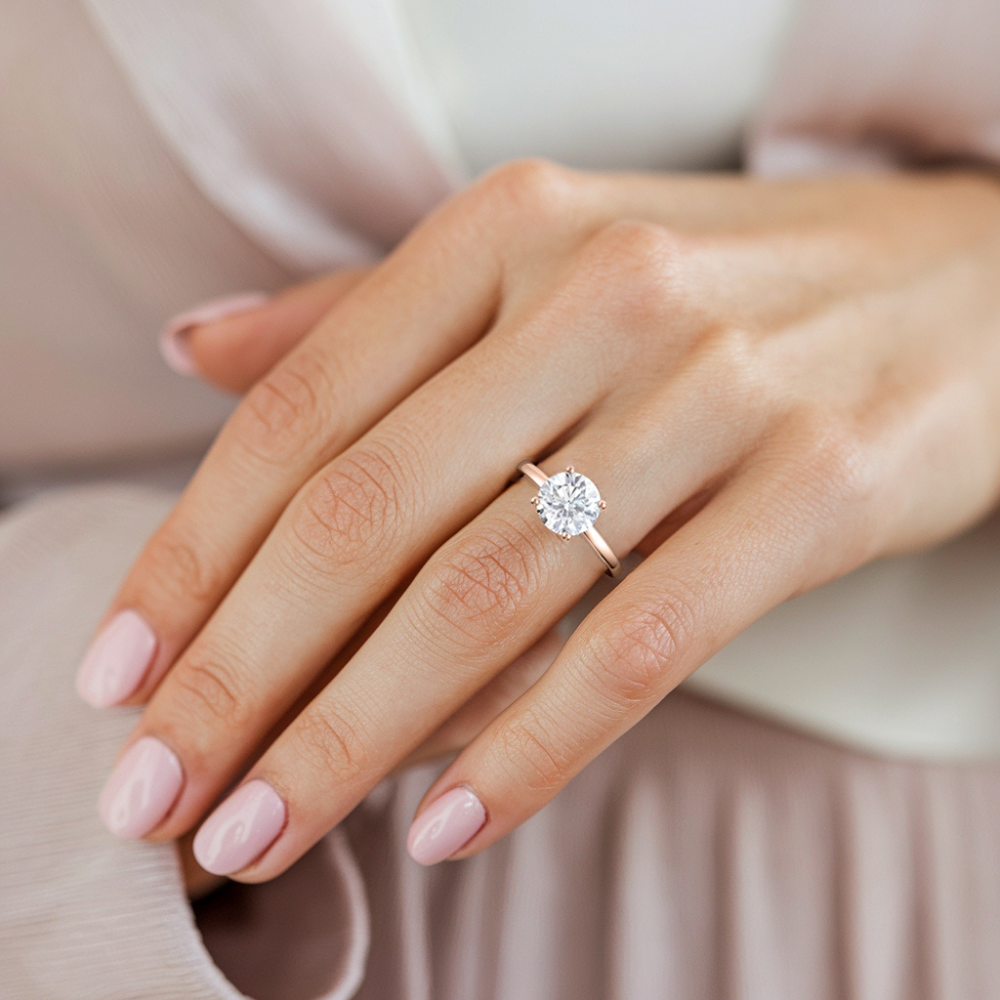 Bague Moissanite Rose Taille Ronde 1CT