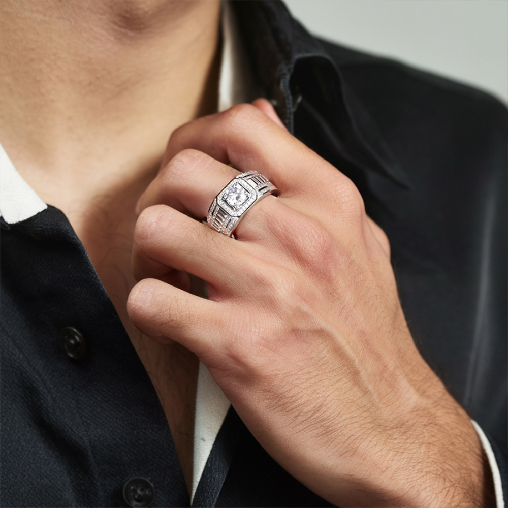 Bague halo pour homme, Moissanite taille ronde 1CT