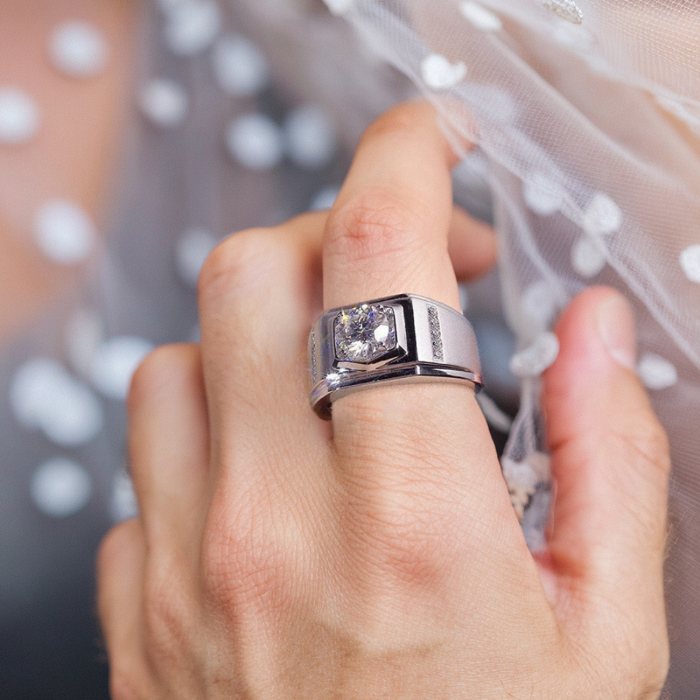 Bague de mariage Moissanite pour homme, taille ronde 1CT