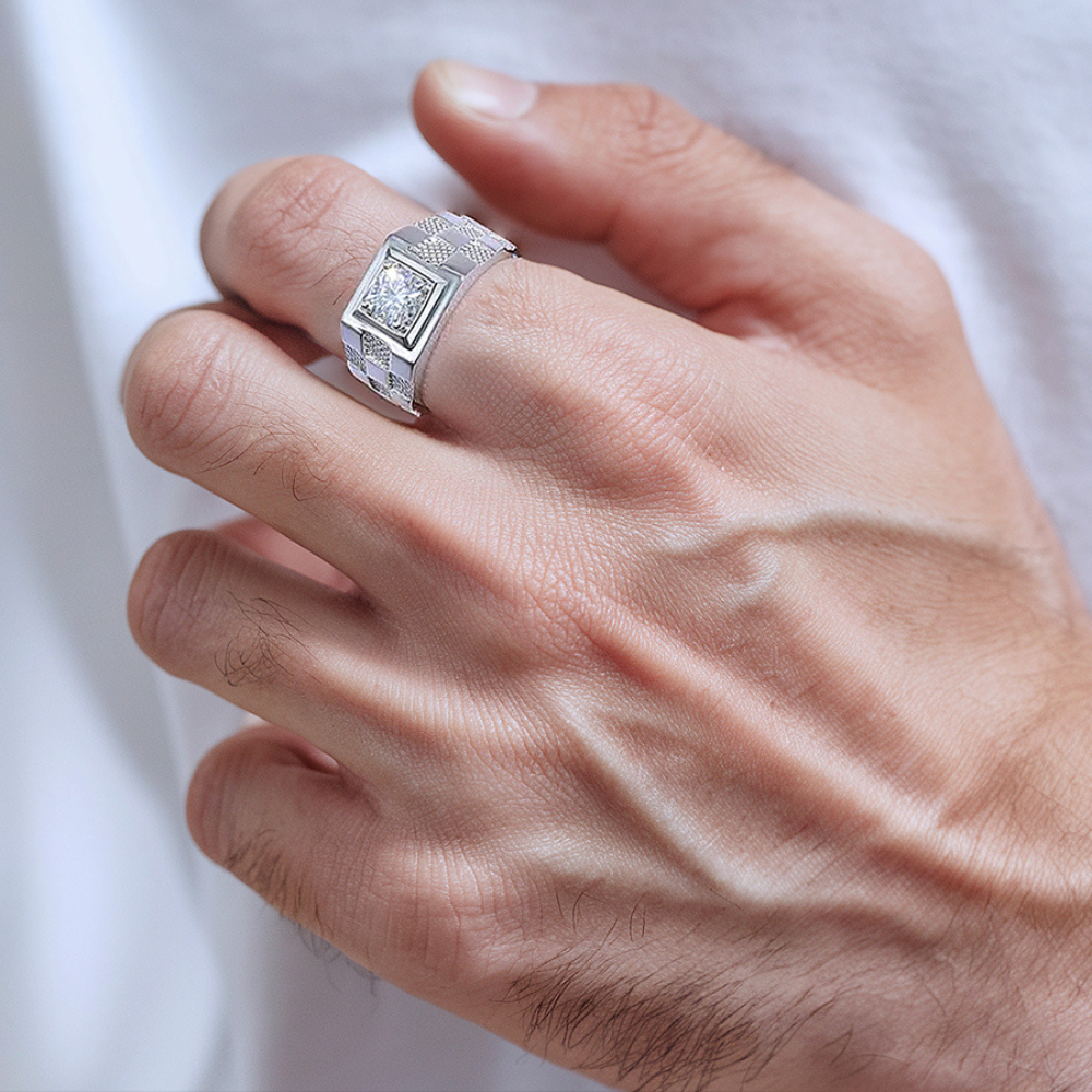 Bague de mariage à carreaux pour homme, Moissanite 1CT