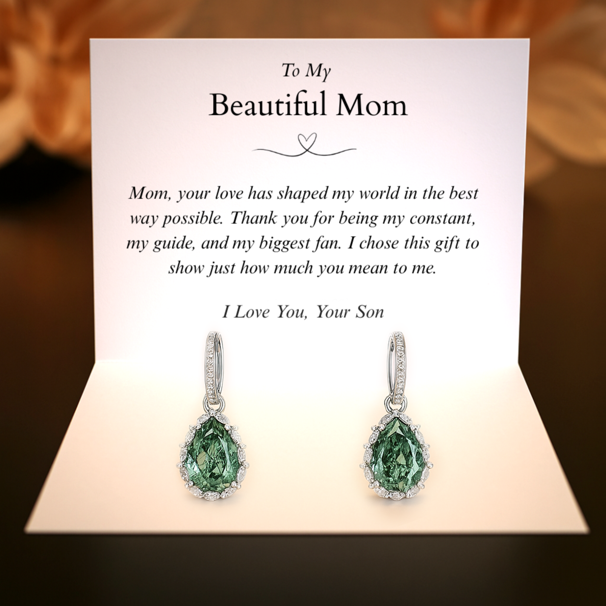 À ma maman, de son fils | Boucles d'oreilles Agate Mousse en forme de larme - Argent Sterling S925