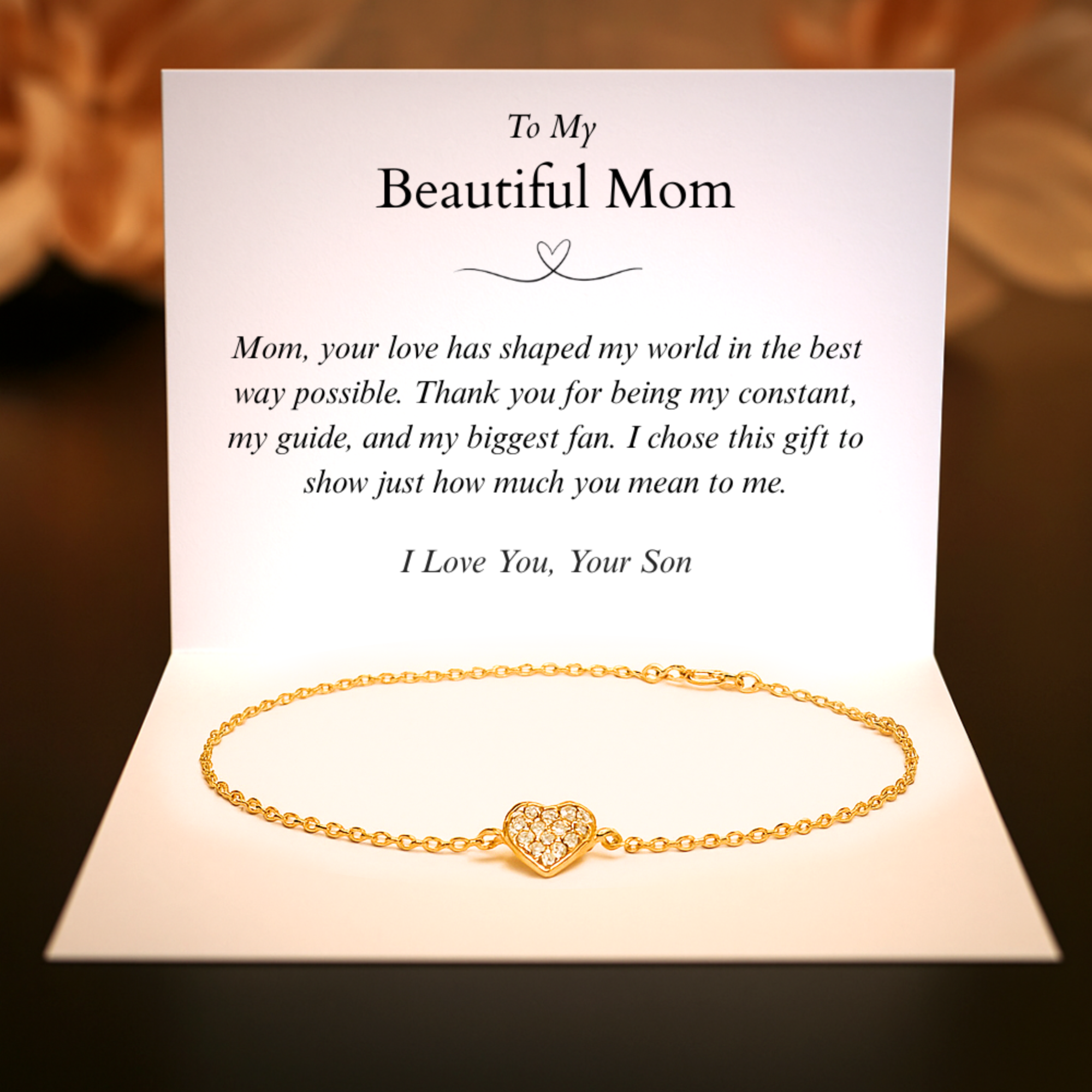 À ma merveilleuse maman | Bracelet cœur en diamant | De son fils