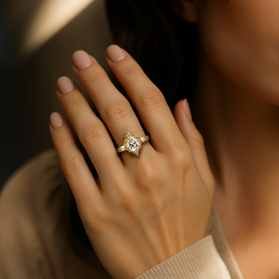 Vintage Diamond & Pearl Halo Ring