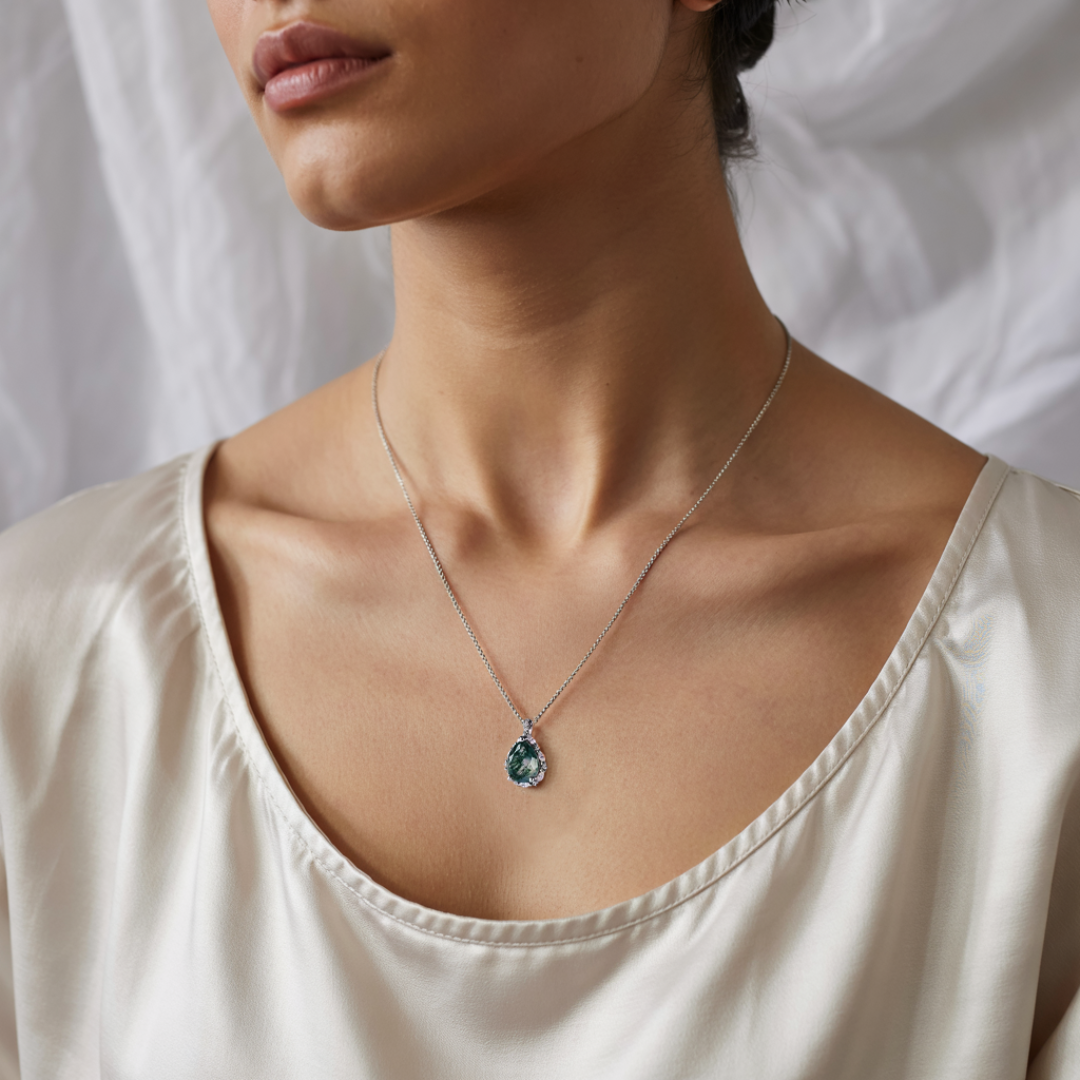 Ensemble de bijoux Agate Mousse Forêt Éthérée