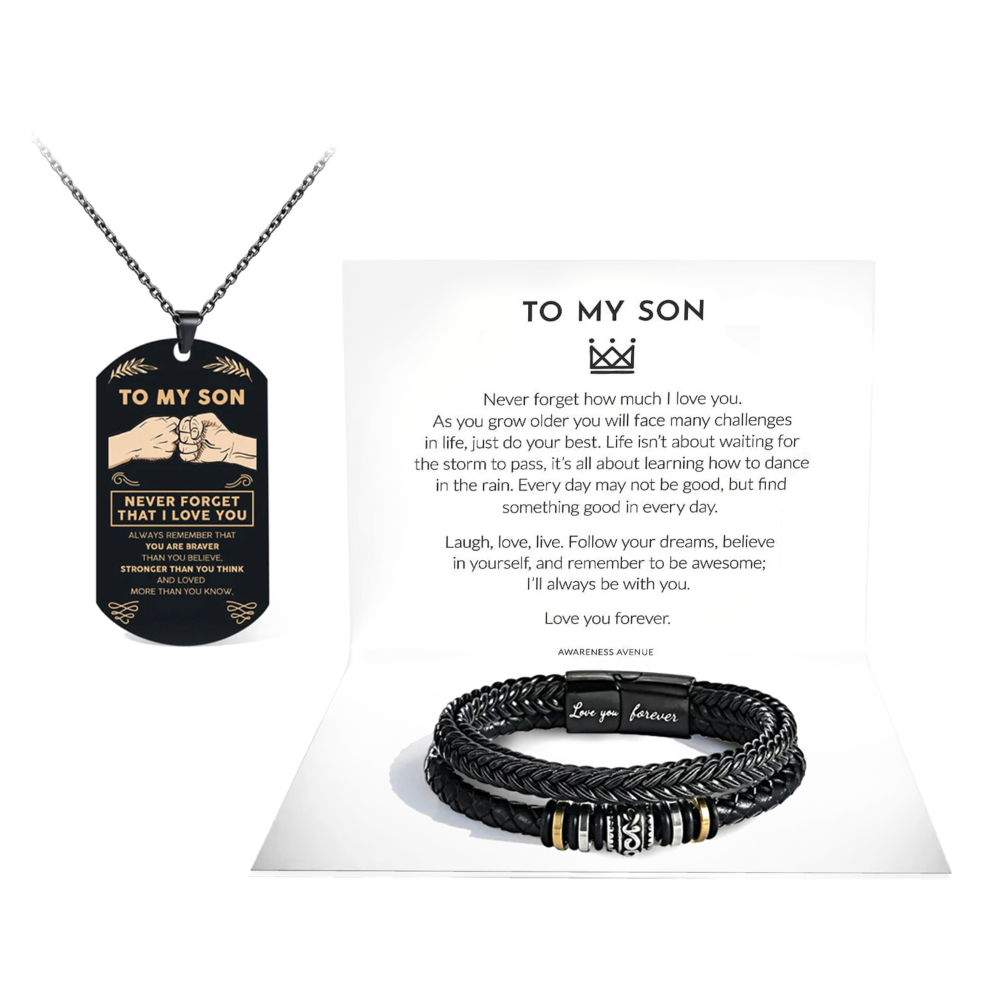 À Mon Fils | Je T'aime Pour Toujours | Ensemble Cadeau Collier & Bracelet