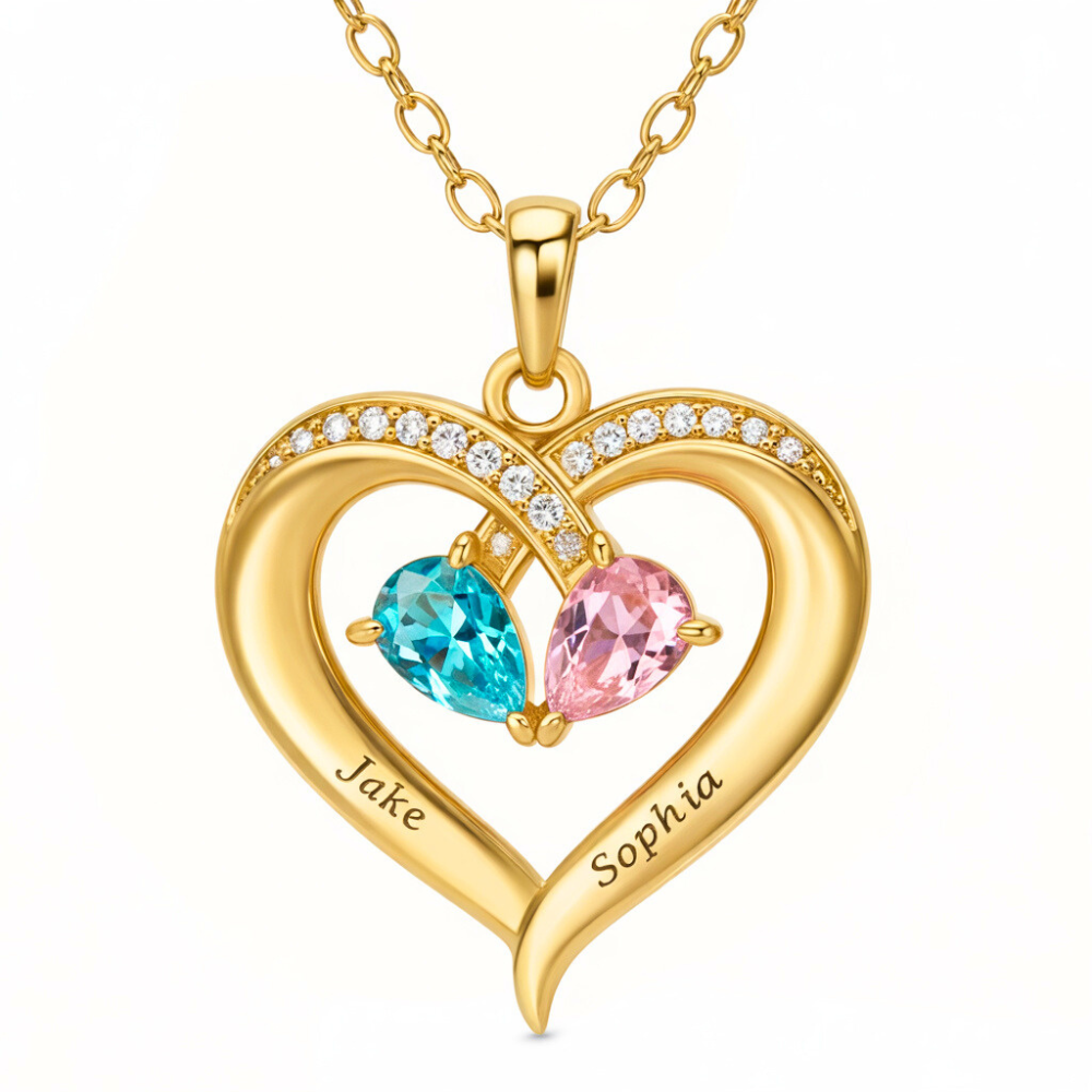Magnifique épouse | Collier cœur personnalisé 2 pierres de naissance