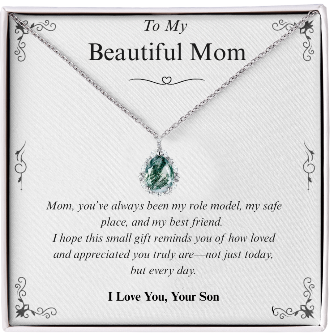 À ma merveilleuse maman | Collier Agate Mousse Goutte d'eau