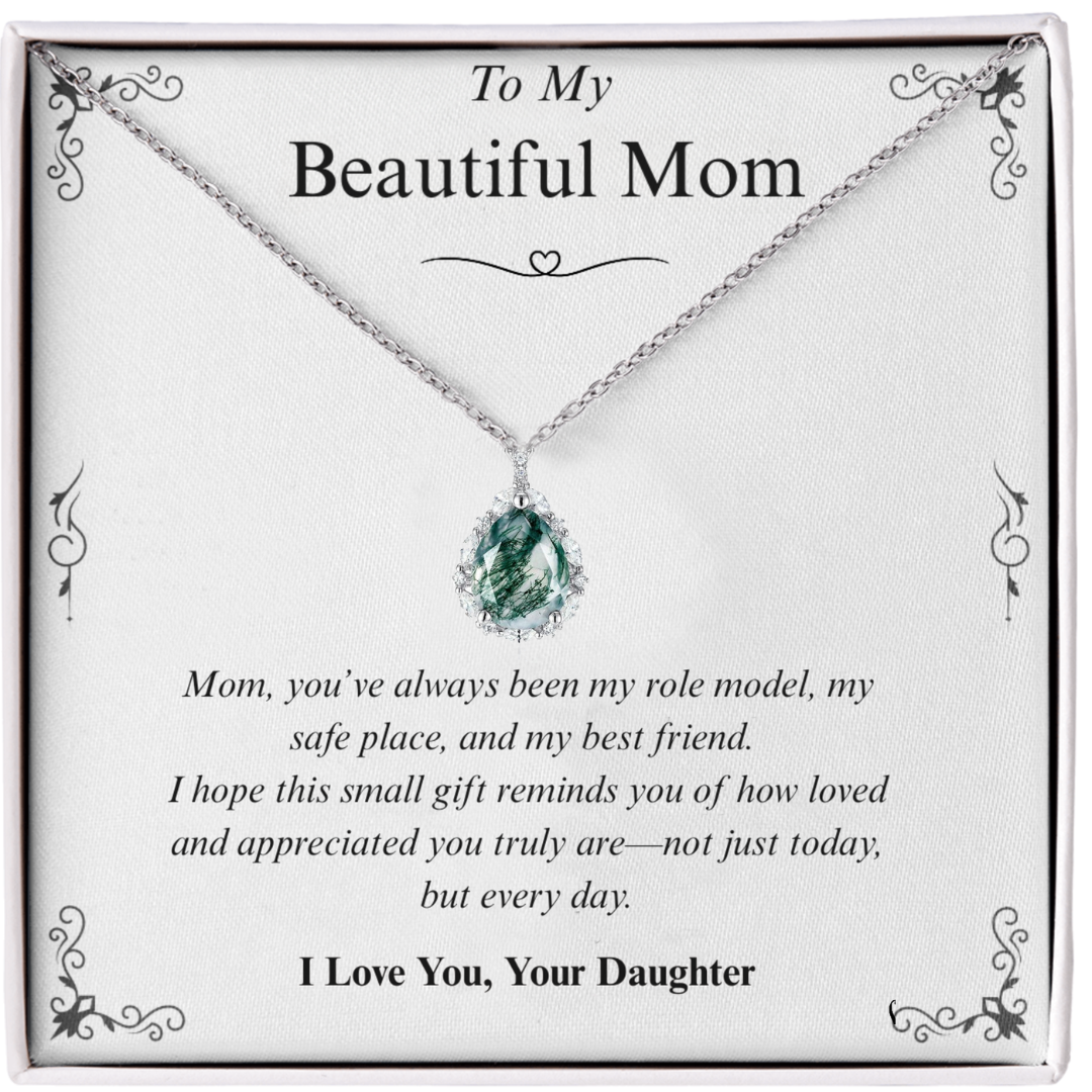 À ma merveilleuse maman | Collier Agate Mousse Goutte | De sa fille