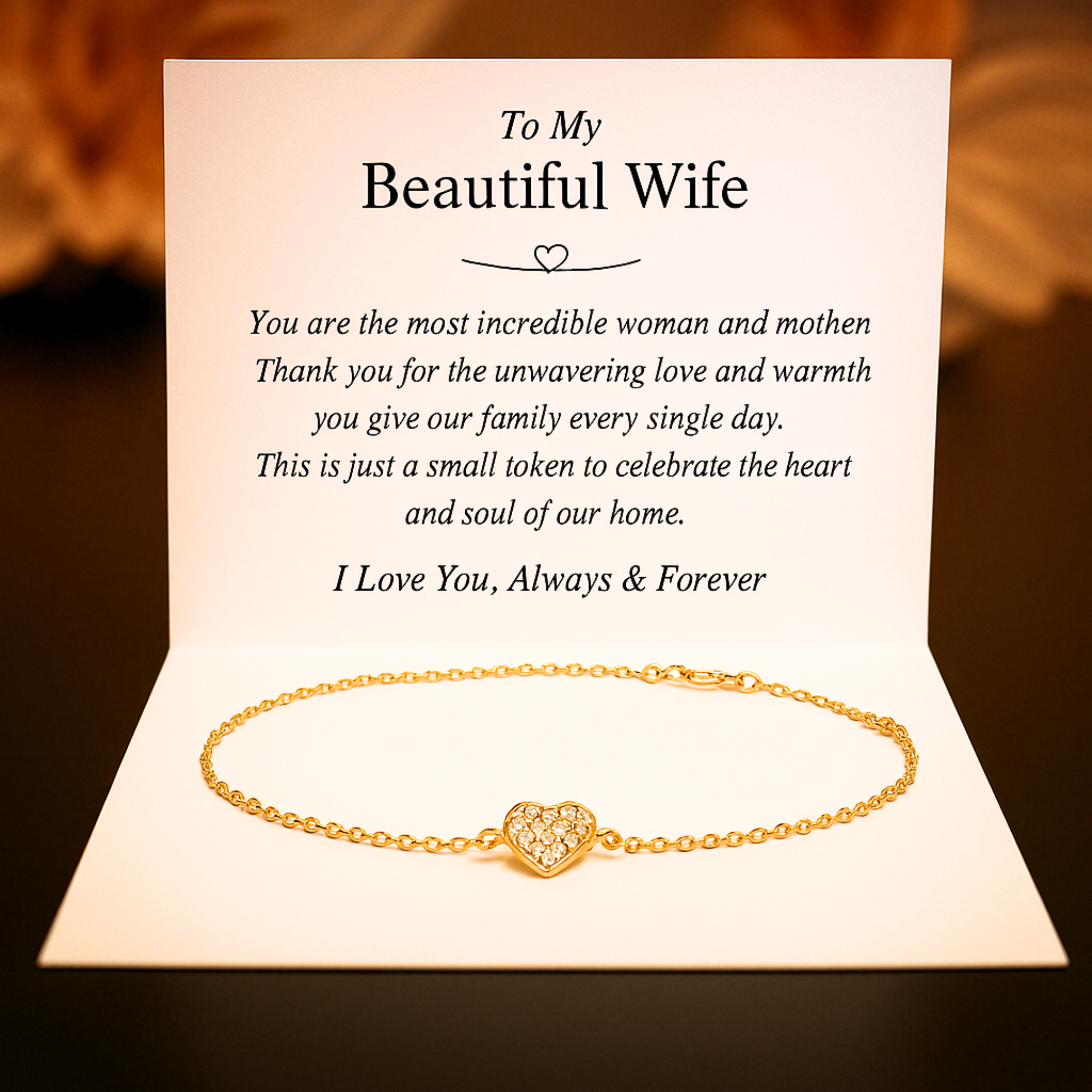 À ma magnifique épouse | Bracelet cœur en diamant | Cadeau pour elle