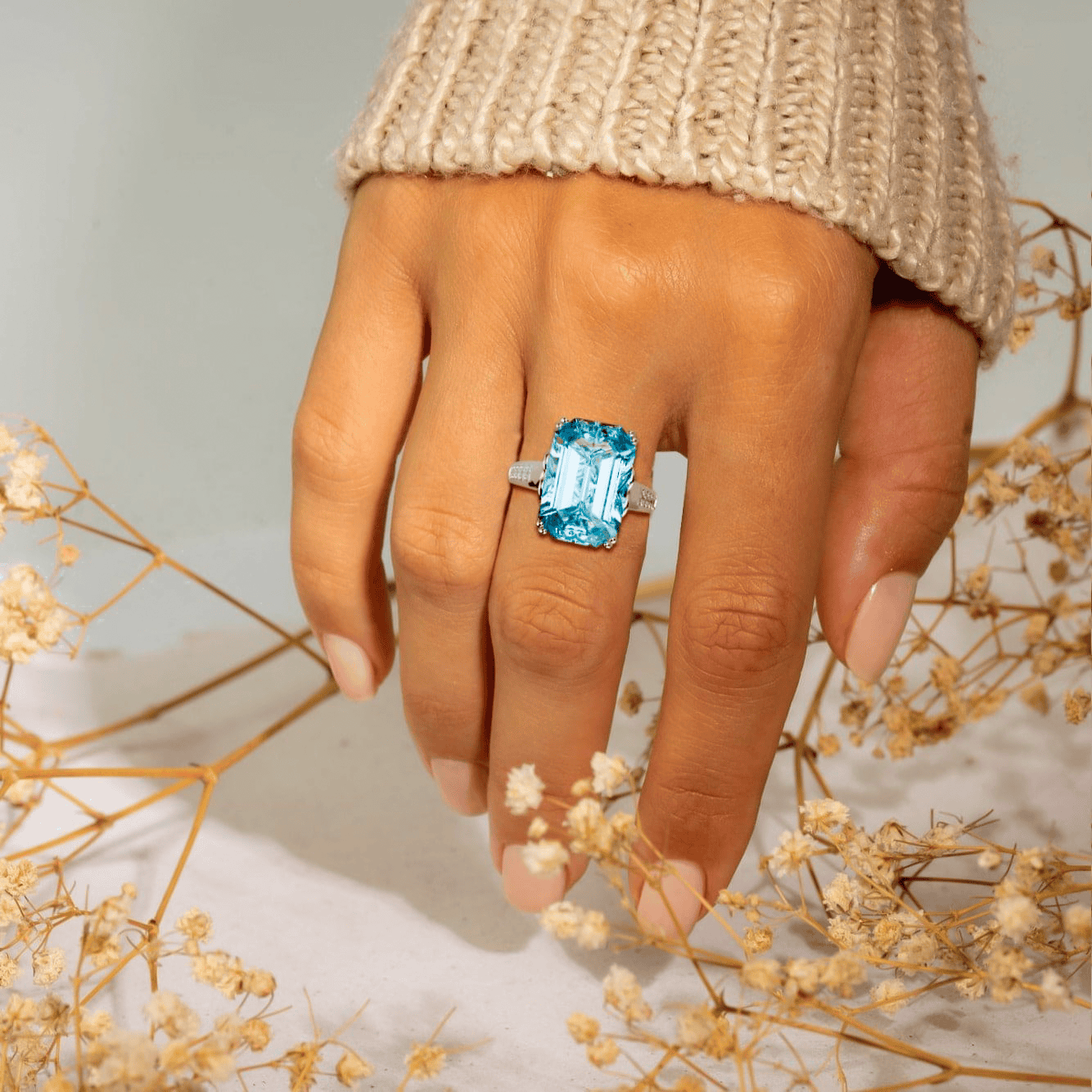 Aqua Dream: Bague Aigue-Marine Taille Émeraude - Argent Sterling S925