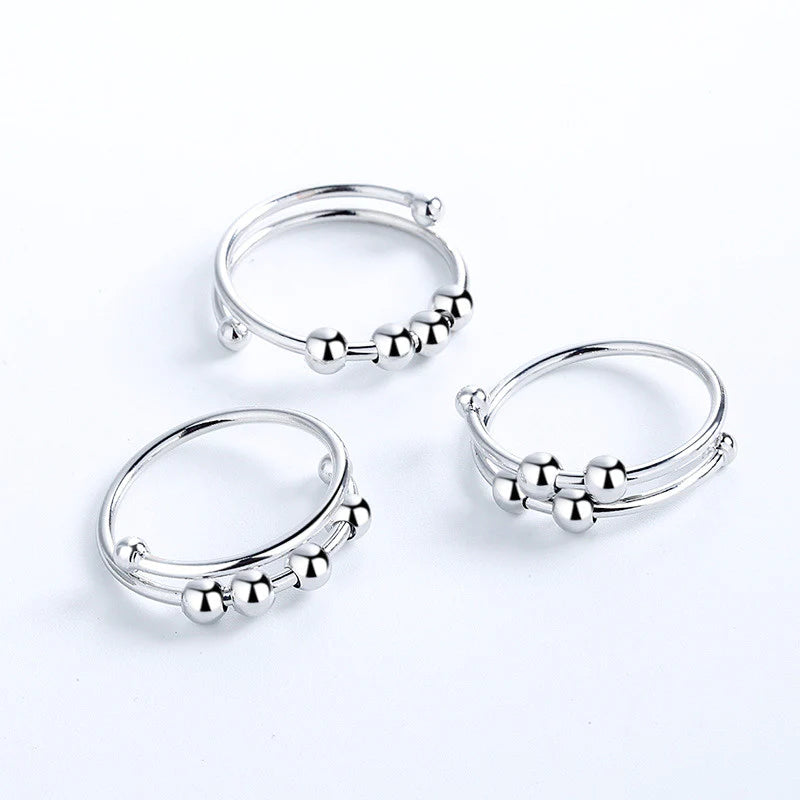 S925 Beaded Adjustable Fidget Ring