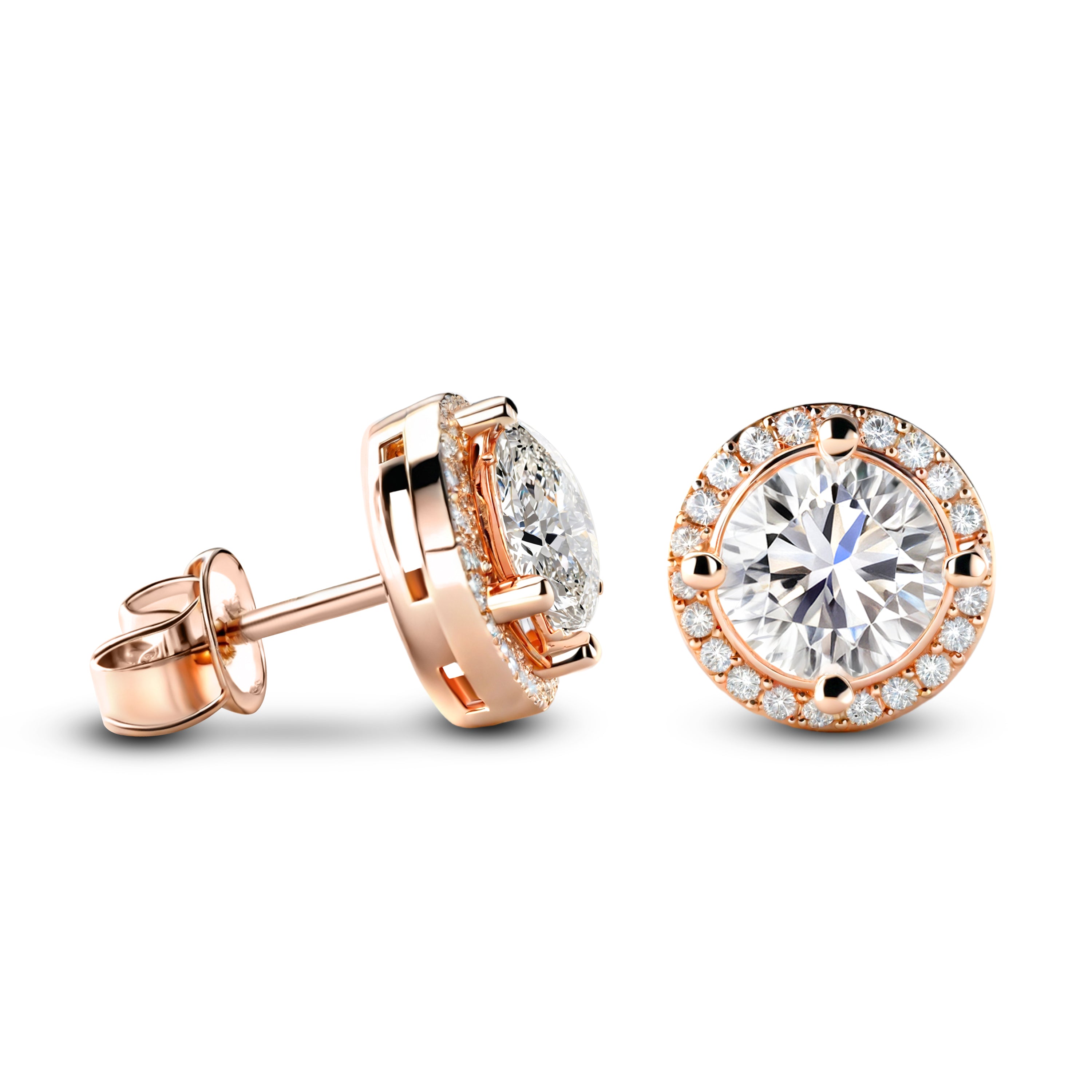 Boucles d'oreilles Eleanor Halo Moissanite Or Rose