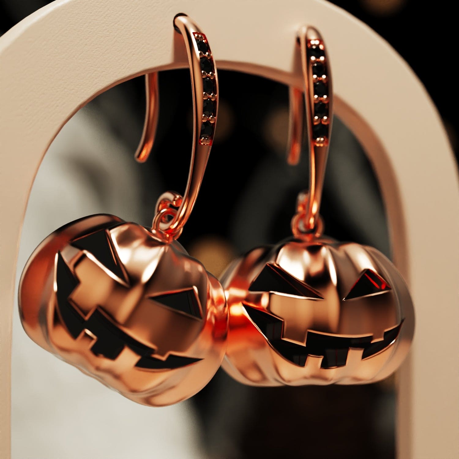 Boucles d'oreilles citrouille Halloween Éclat Minuit avec diamants éthiques