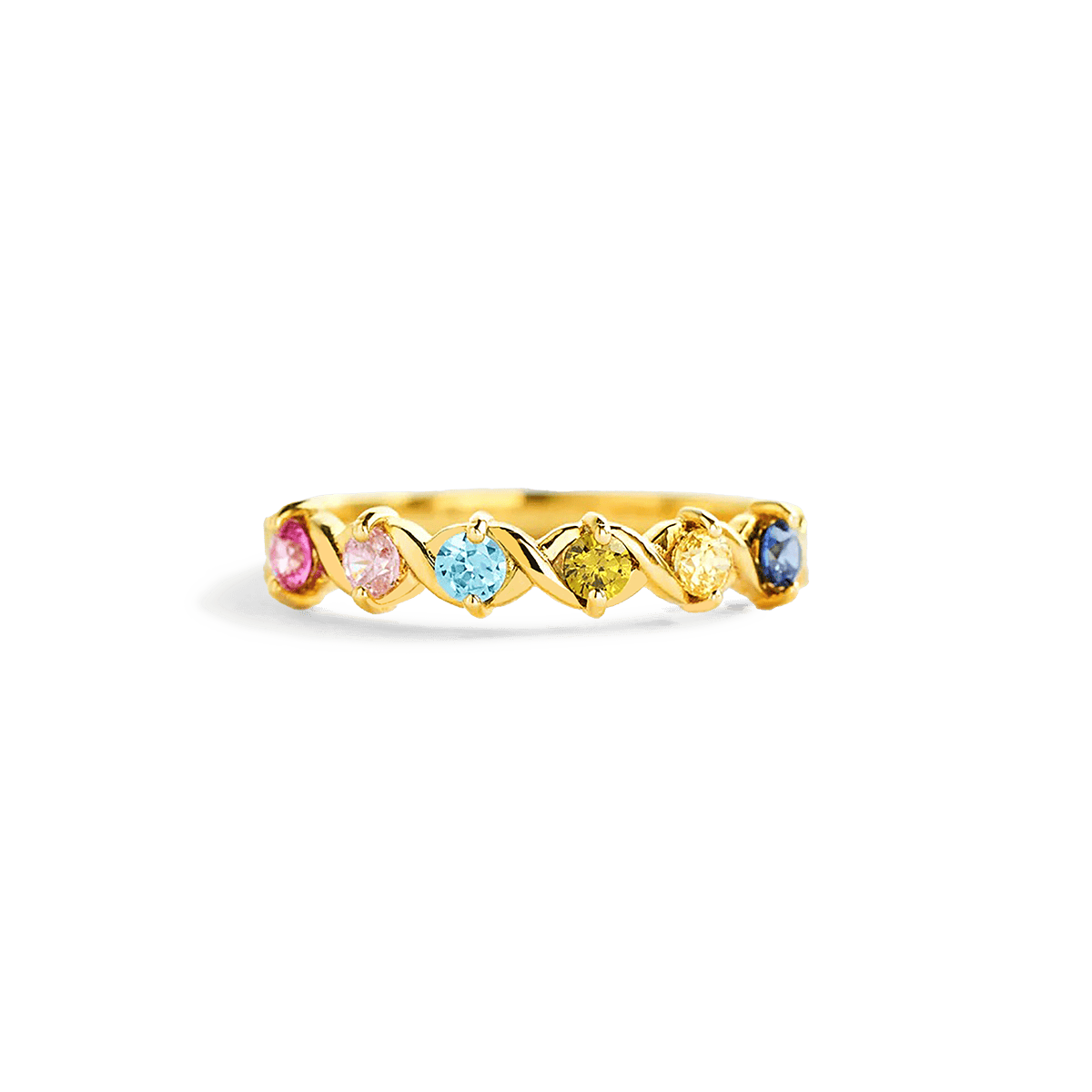 Bague Croissant Personnalisée Pierres de Naissance Familiales - Argent Sterling S925