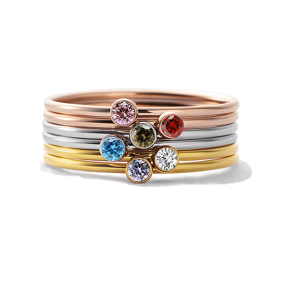 Bague empilable personnalisée avec pierres de naissance familiales - Acier inoxydable