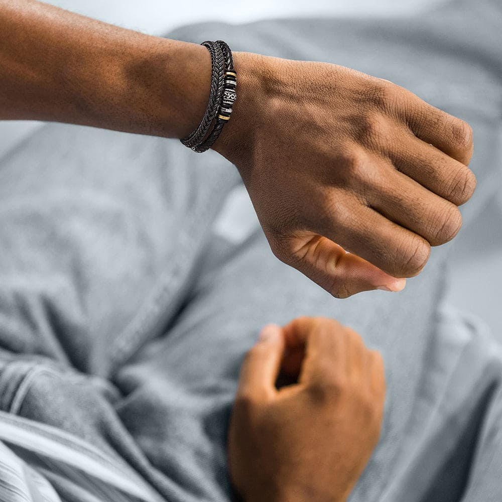 Doppelt geflochtenes Lederarmband „Love You Forever“ für Herren