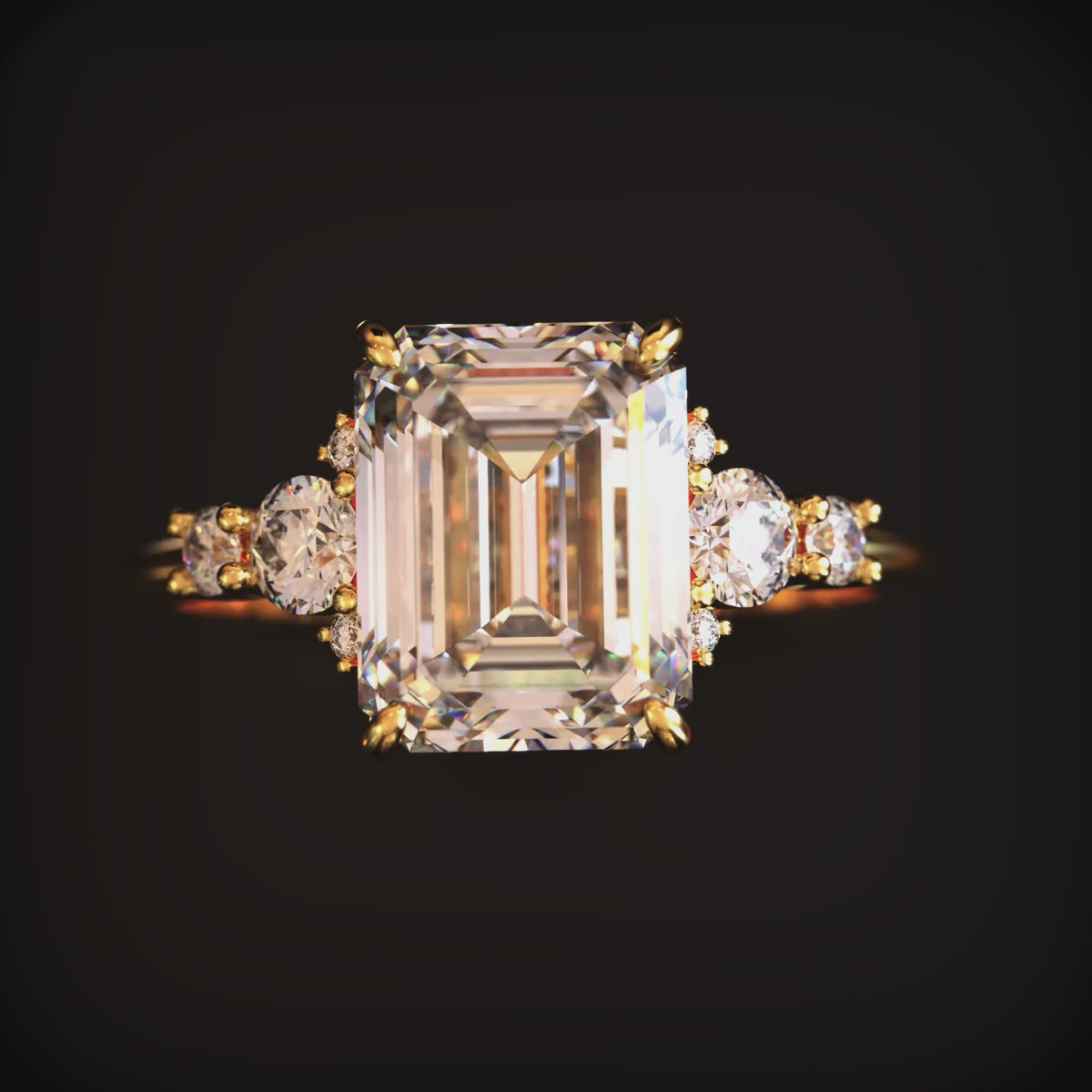 The Bella Jewel 3 carat emerald-cut moissanite ring in solid gold.