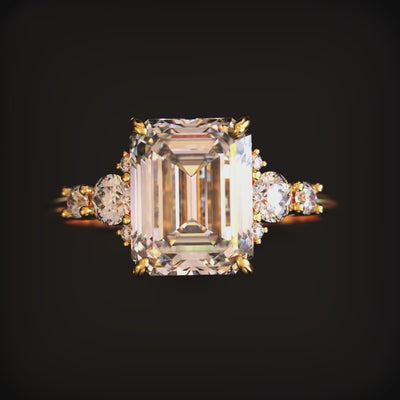 The Bella Jewel 3 carat emerald-cut moissanite ring in solid gold.