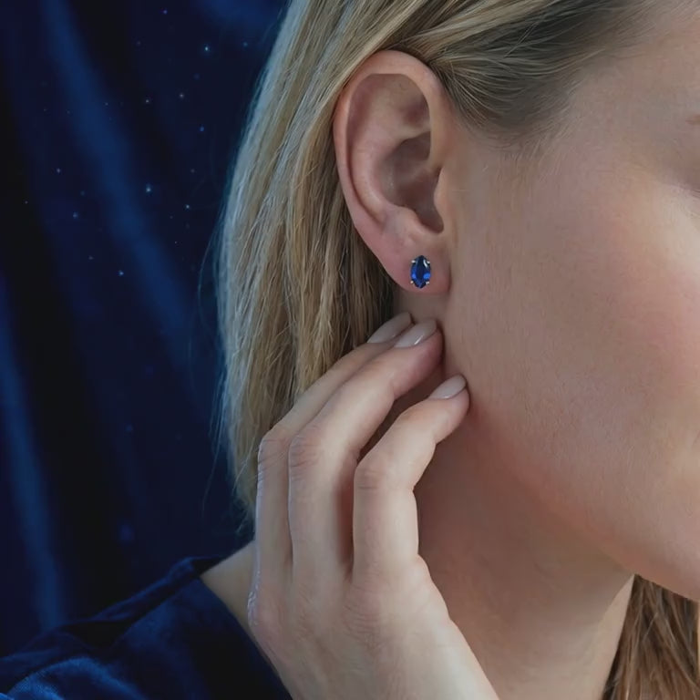 Marquise simulated sapphire solid gold earrings.