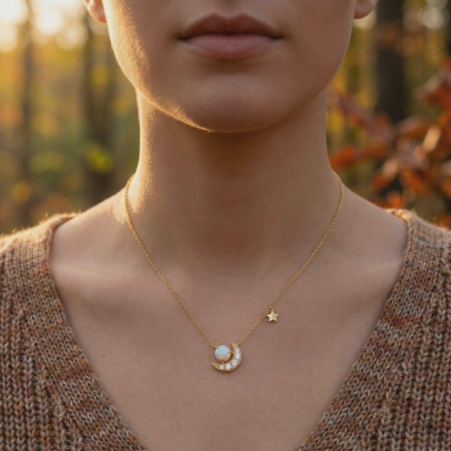 Solid gold necklace with natural opal pendant.