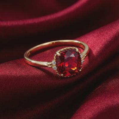 Simulated ruby solid gold ring.