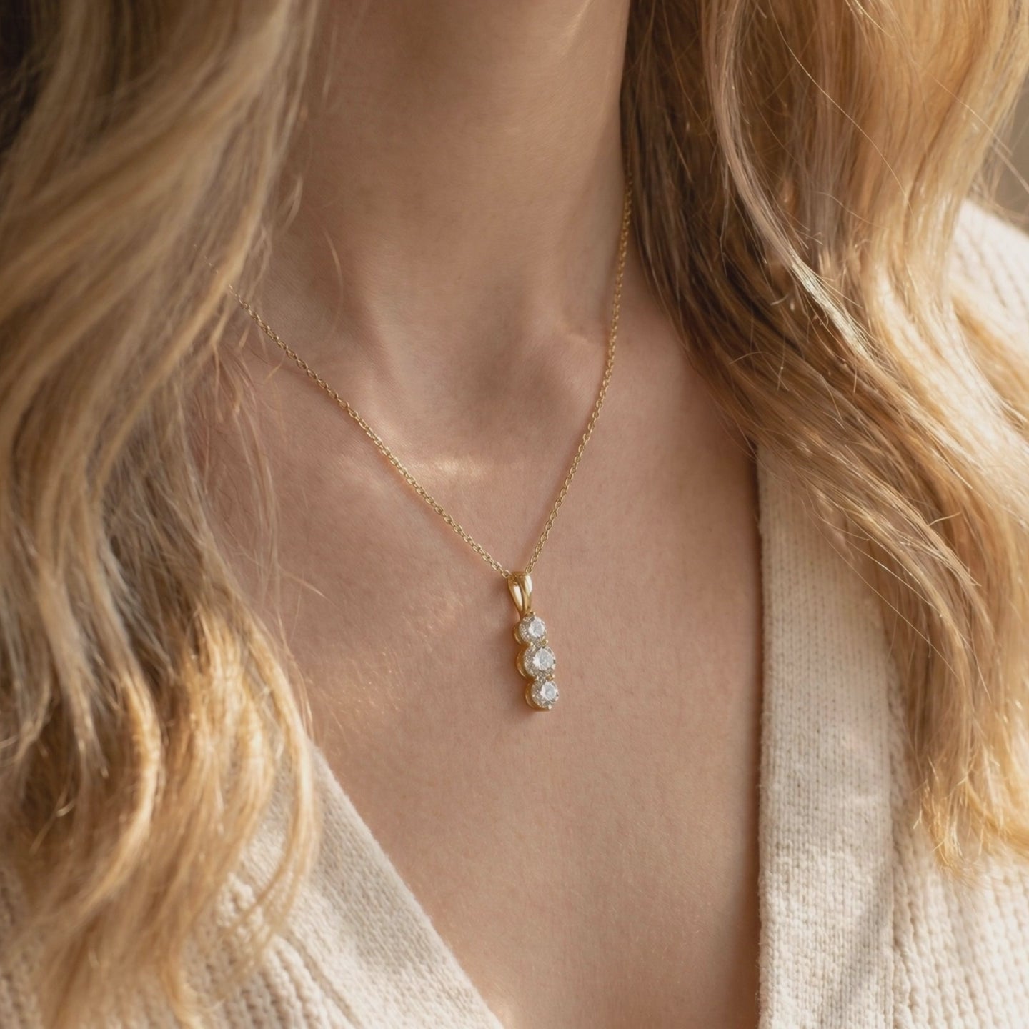 Larisa moissanite pendant necklace in solid gold.