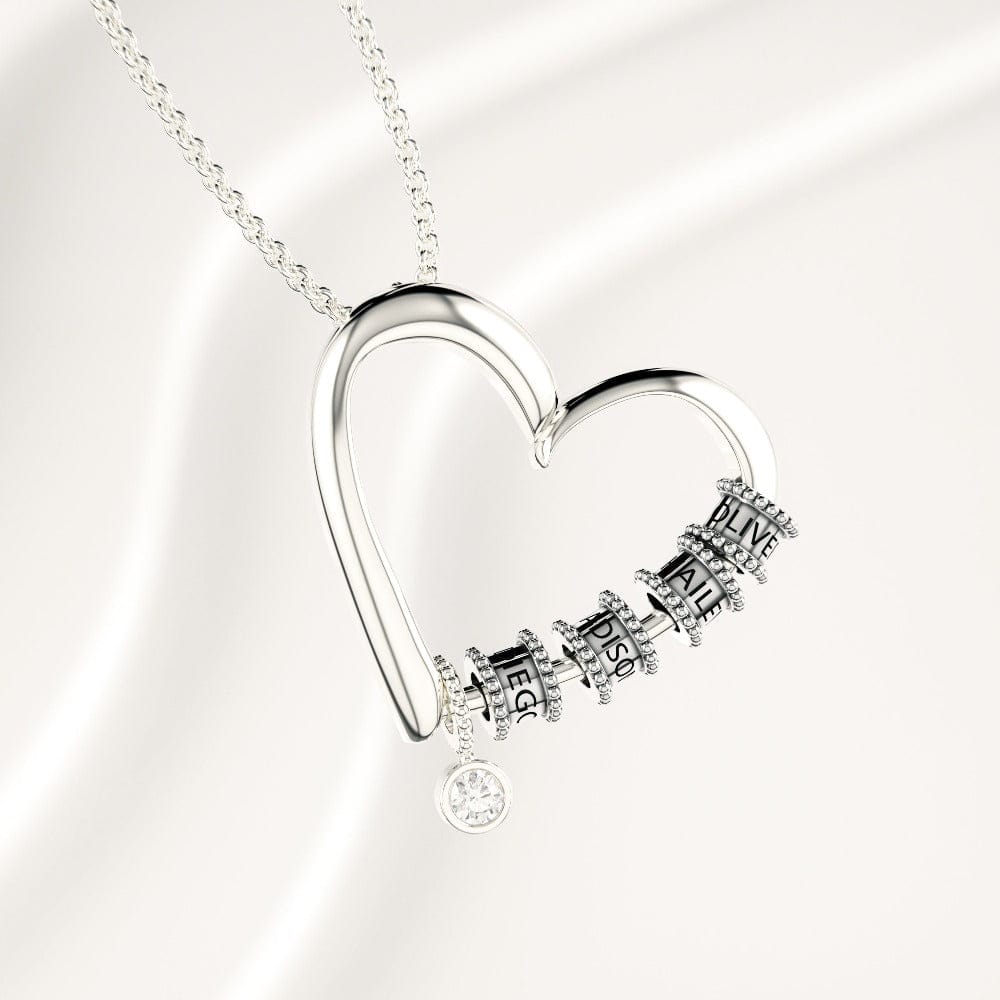 Collier Cœur avec Perles Gravées & Diamant