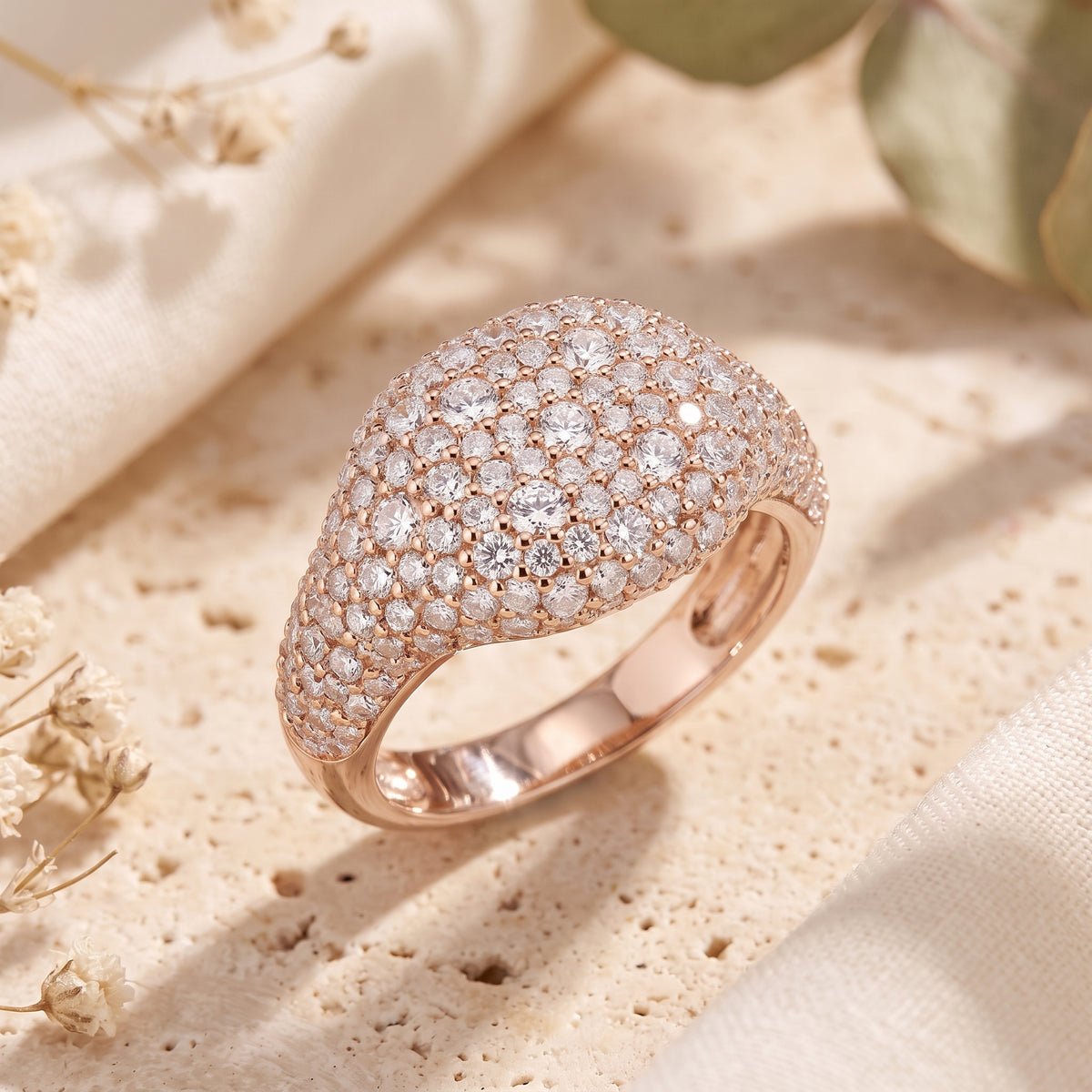 the-elysian-pave-dome-ring in rose gold finish