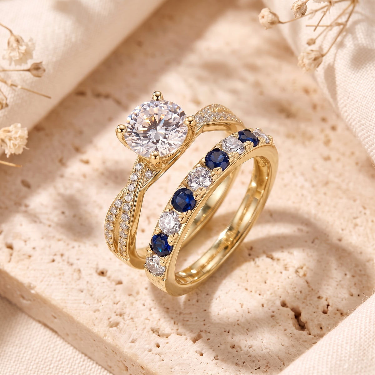 the-fiona-ring-set in gold finish
