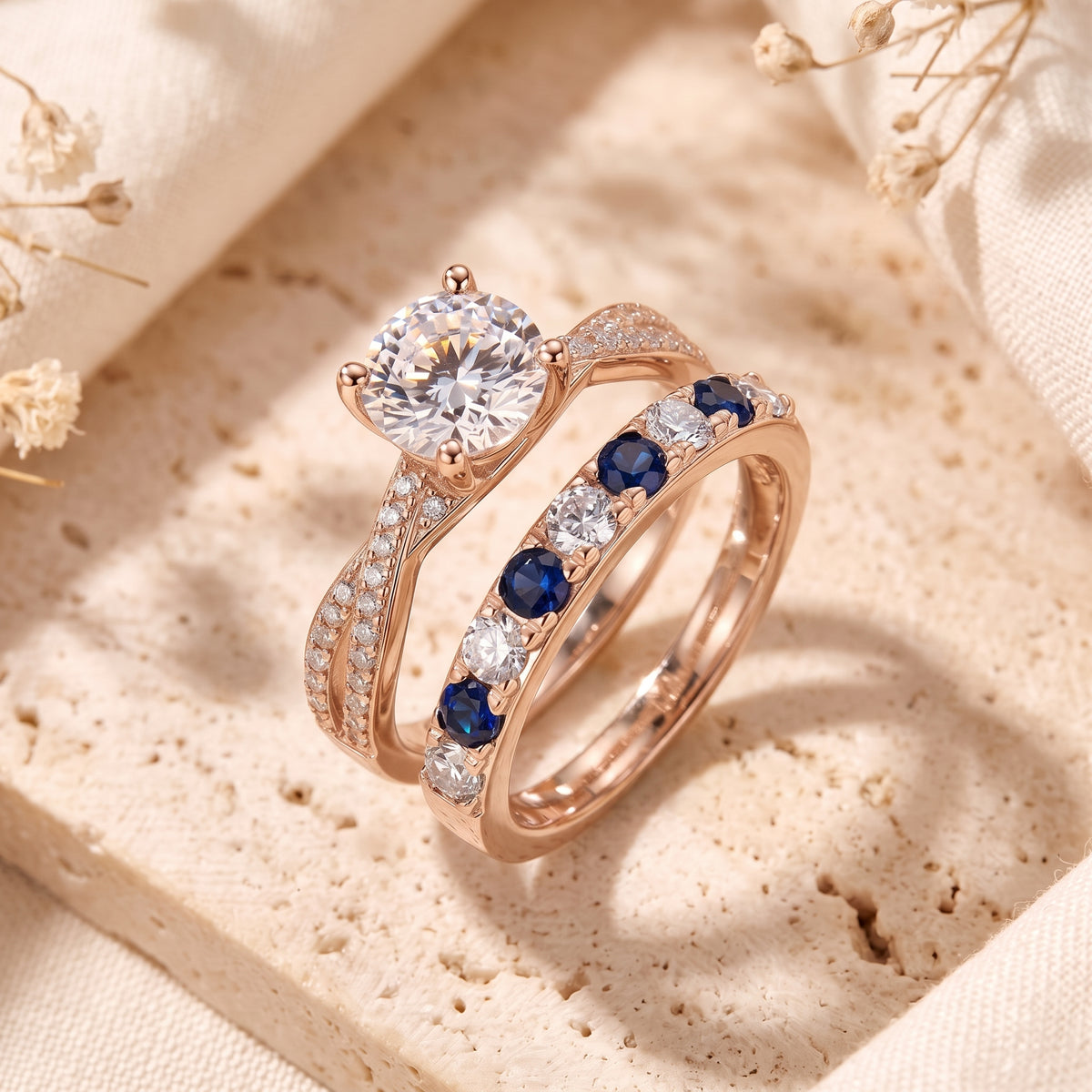 the-fiona-ring-set in rose gold finish