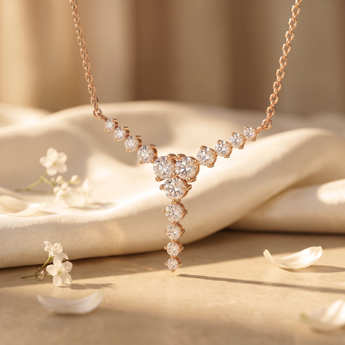 the-hermia-moissanite-pendant-necklace in rose gold finish