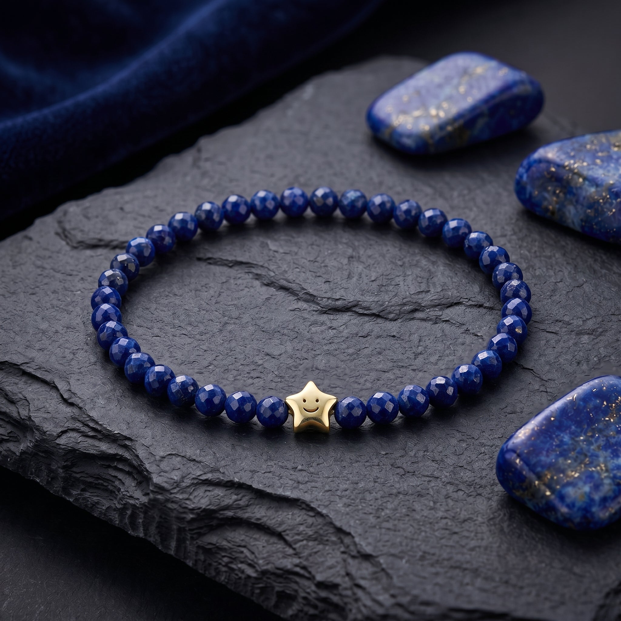 the-joyful-star-natural-lapis-bracelet in gold finish