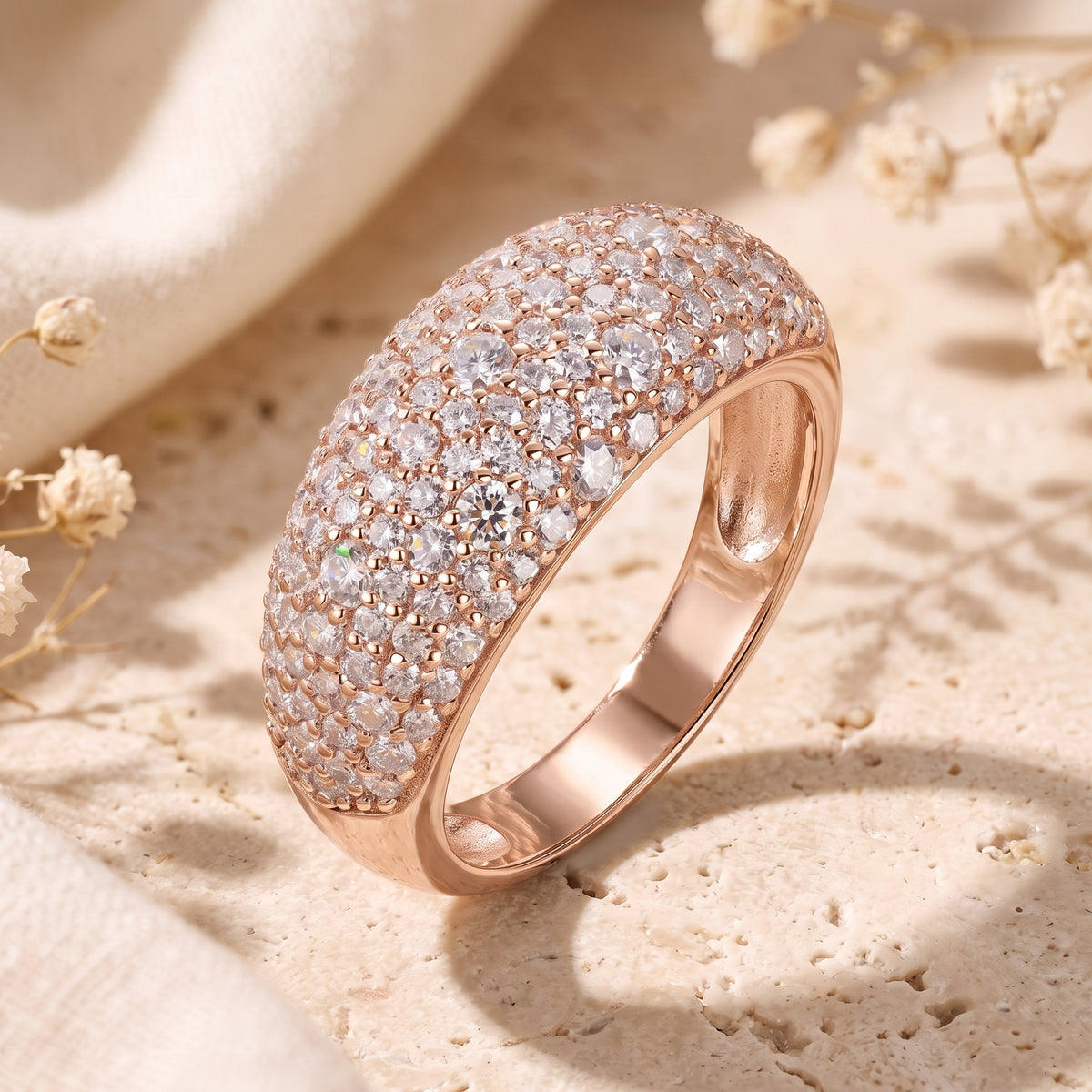 the-shimmer-pave-dome-ring in rose gold finish