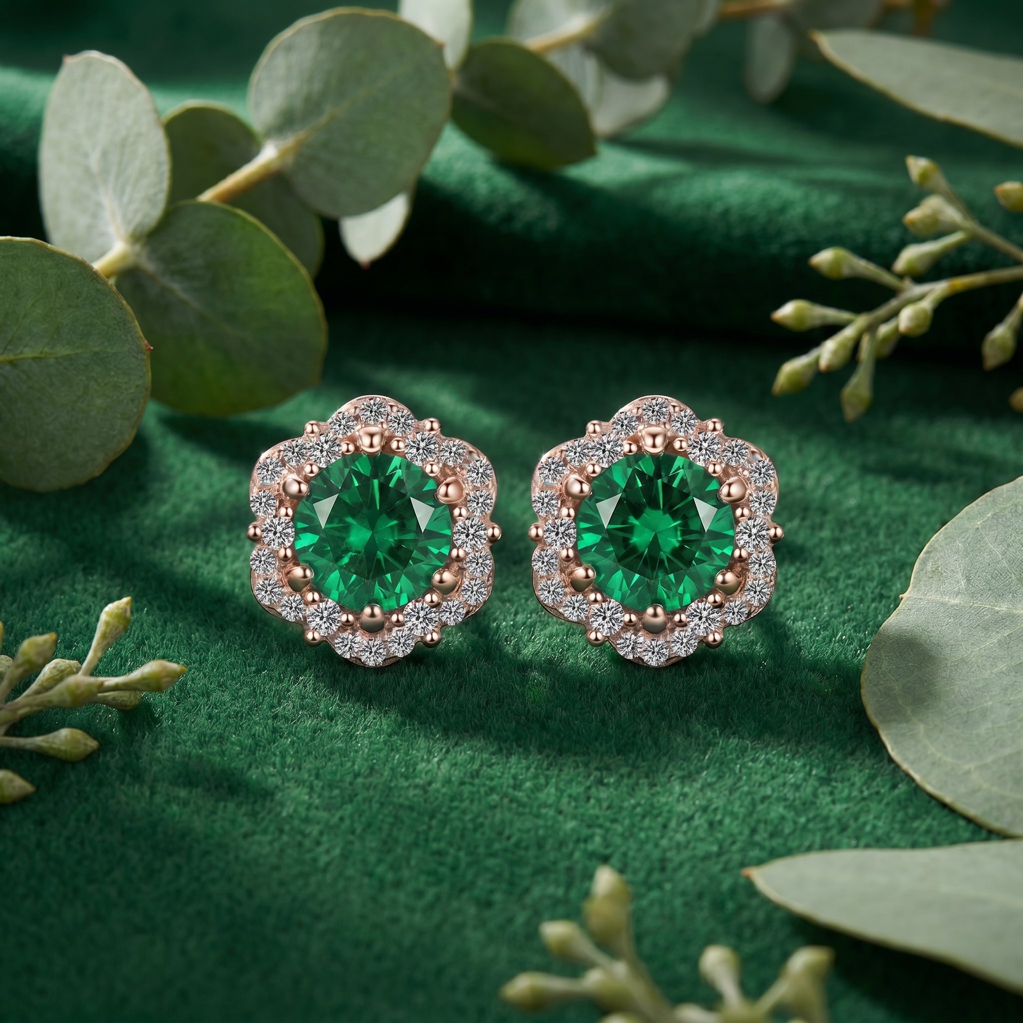 the-valeriana-halo-studs-s925-sterling-silver in rose gold finish