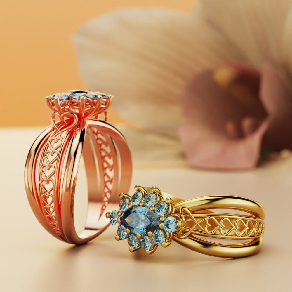 Marquise Éclat: Bague Grappe de Gemmes - Vermeil Or 18K